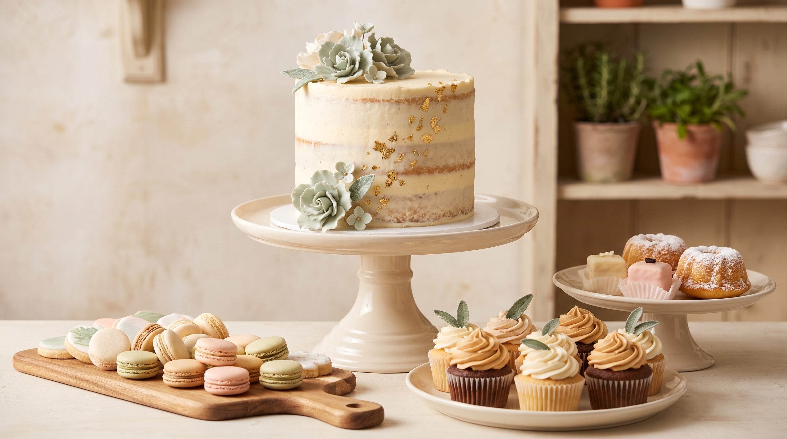 Freshly baked goods on a rustic counter